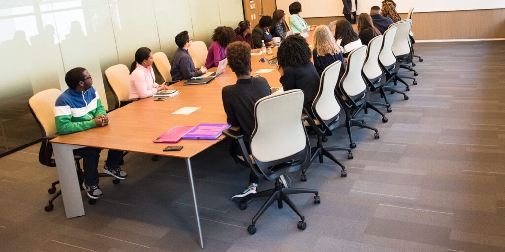 Conference room with attendees