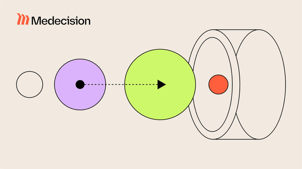 Medecision banner image with geometric shapes depicting motion